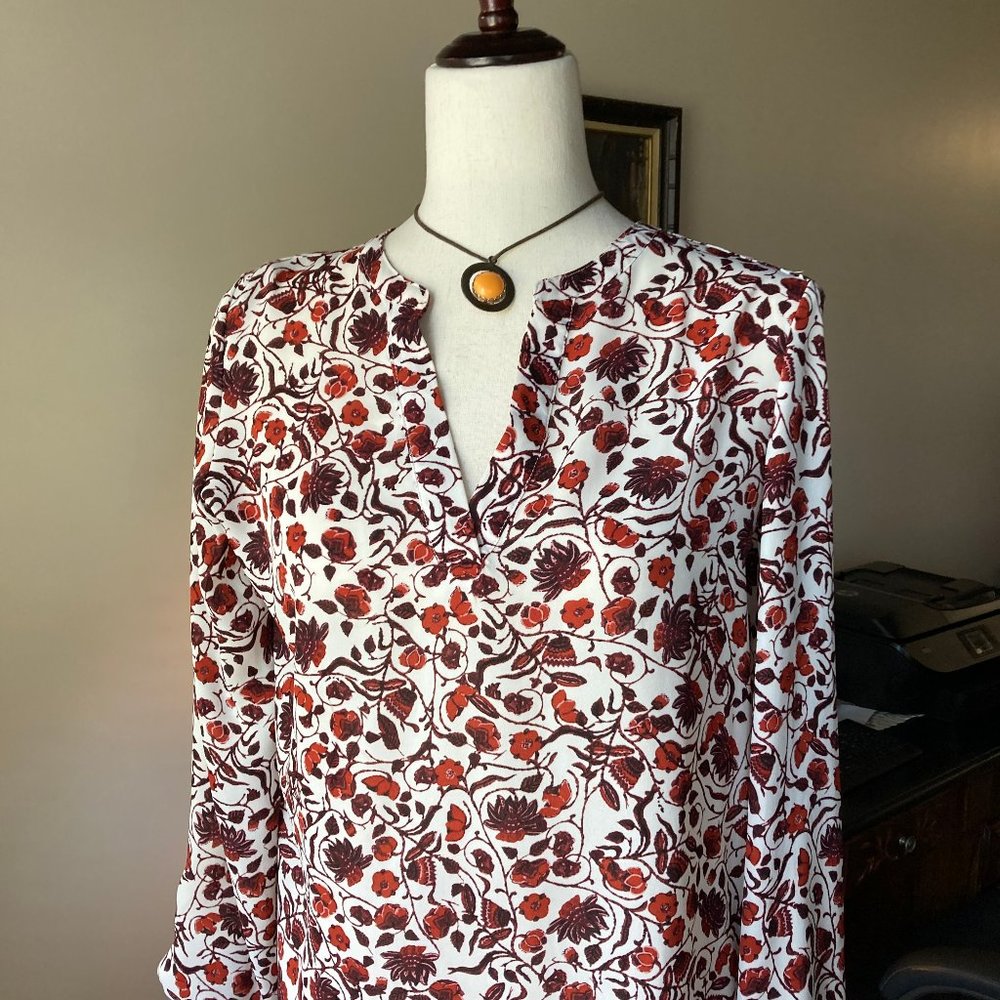 Adrianna Papell Women's Top Size S Paisley Pattern Long Sleeve Scoop Neck